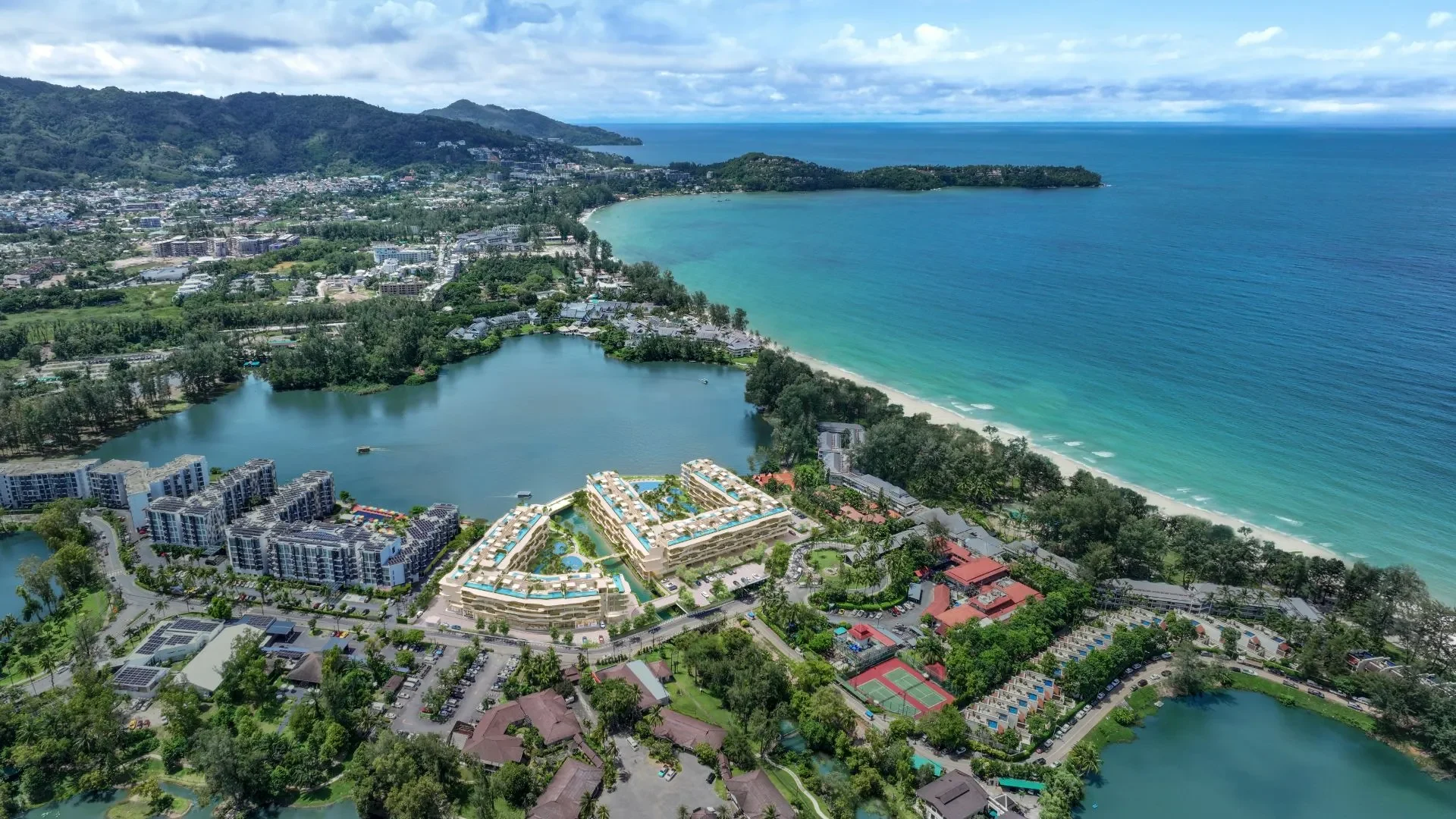 Laguna Beach Residences Bayside: общий вид двух корпусов, официальная визуализация