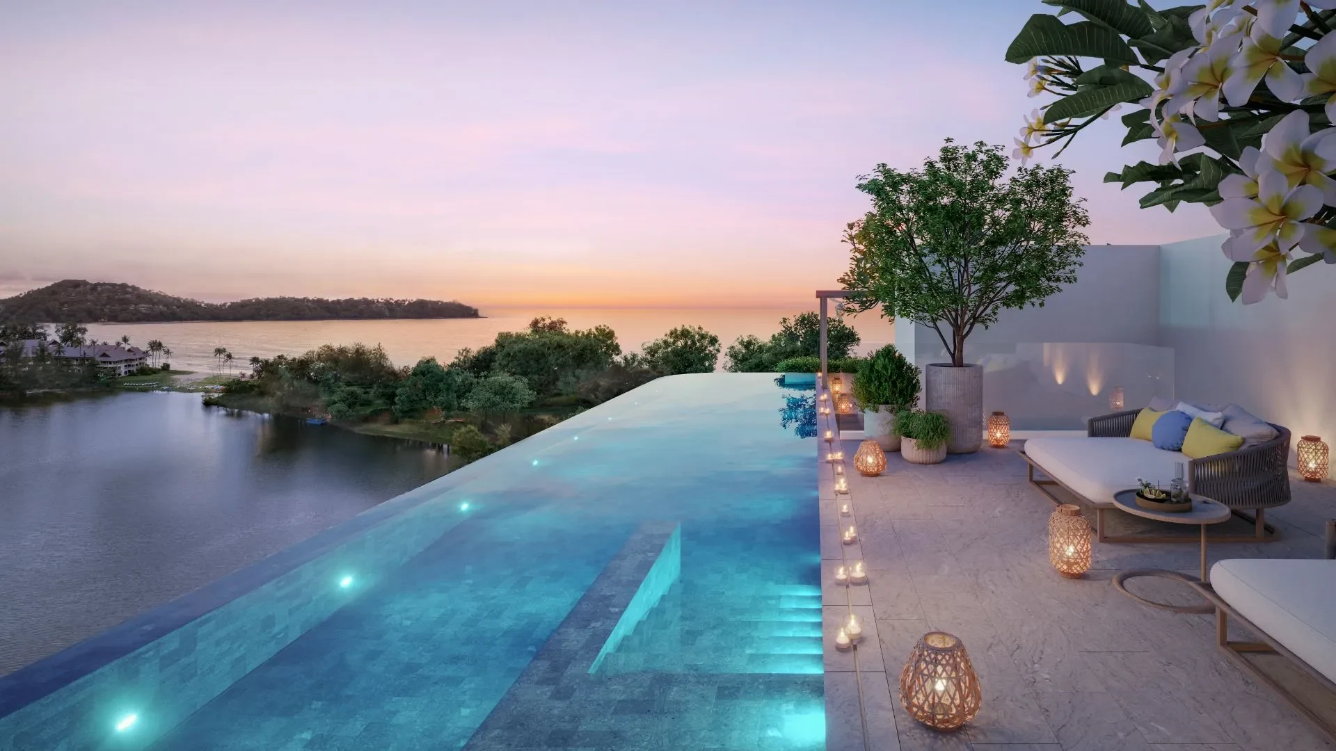 Laguna Beach Residences Bayside: собственный бассейн и открытая зона пентхауса, официальная визуализация