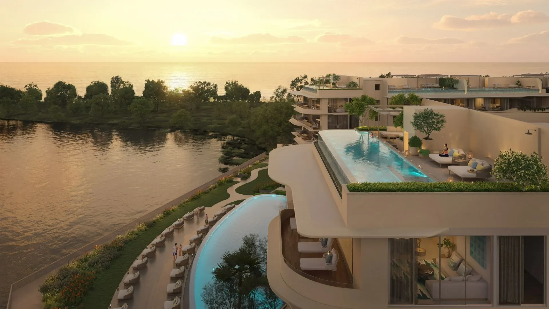 Laguna Beach Residences Bayside: общий бассейн свободной формы, официальная визуализация